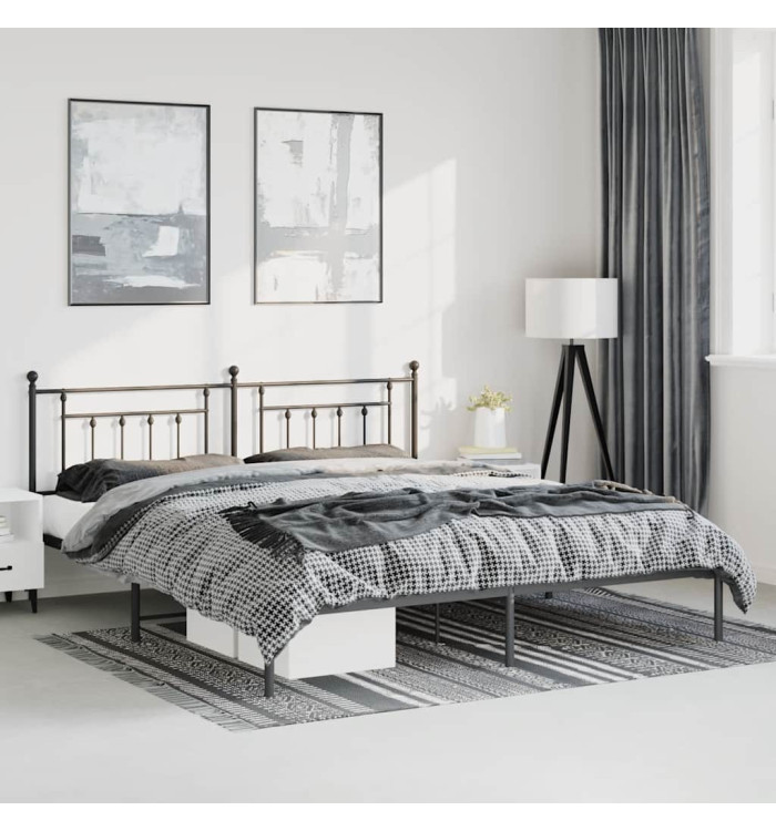Cadre de lit métal sans matelas avec tête de lit noir 183x213cm | Mobilier & Déco