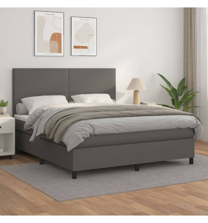 Sommier à lattes de lit avec matelas Gris 180x200 cm Similicuir | Mobilier & Déco