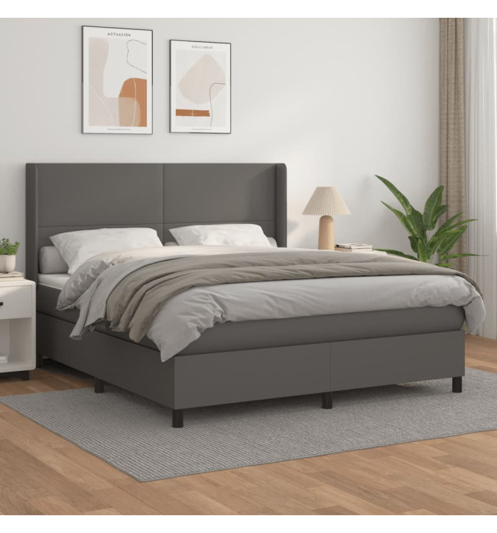 Sommier à lattes de lit avec matelas Gris 180x200 cm Similicuir | Mobilier & Déco