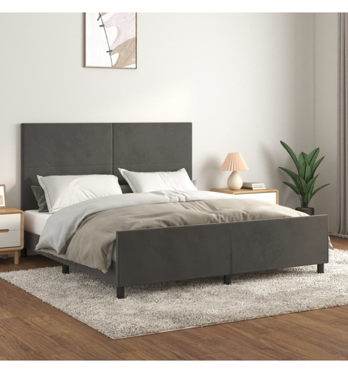 Cadre de lit sans matelas gris foncé 160x200 cm velours | Mobilier & Déco