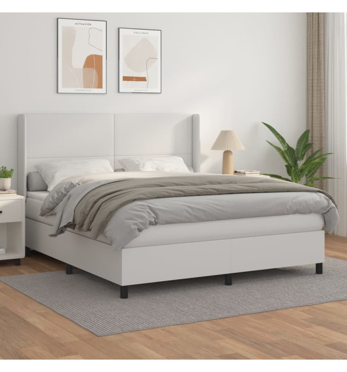 Sommier à lattes de lit avec matelas Blanc 160x200cm Similicuir | Mobilier & Déco