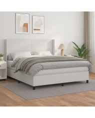 Sommier à lattes de lit avec matelas Blanc 160x200cm Similicuir | Mobilier & Déco