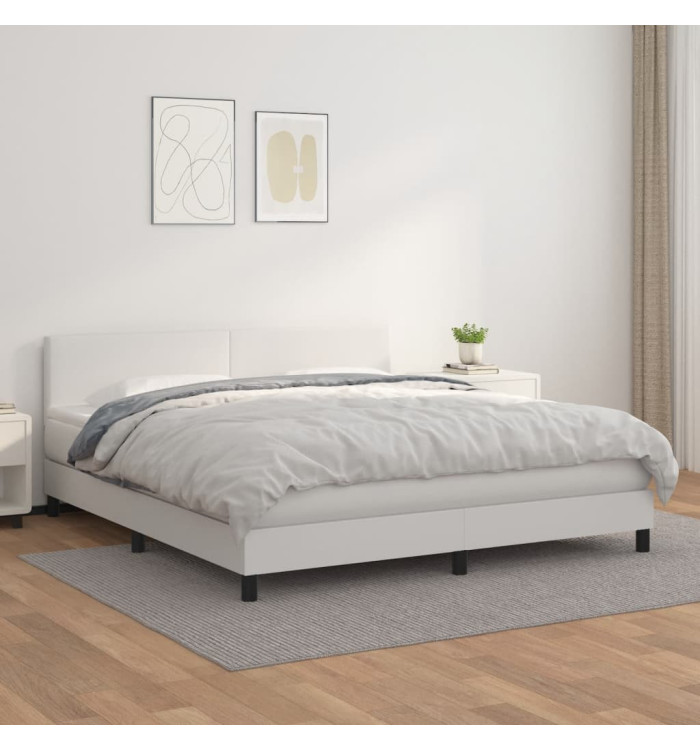 Sommier à lattes de lit avec matelas Blanc 160x200cm Similicuir | Mobilier & Déco
