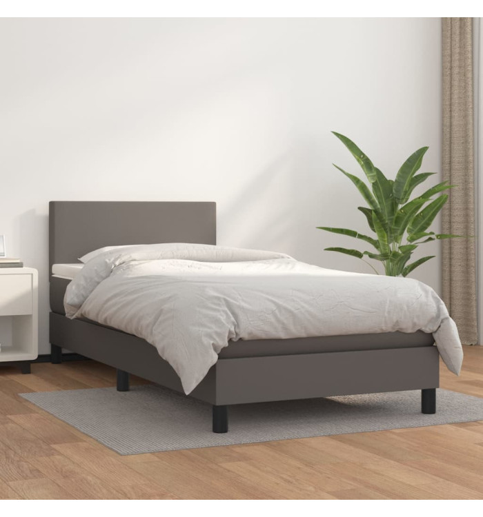 Sommier à lattes de lit avec matelas Gris 90x200 cm Similicuir | Mobilier & Déco