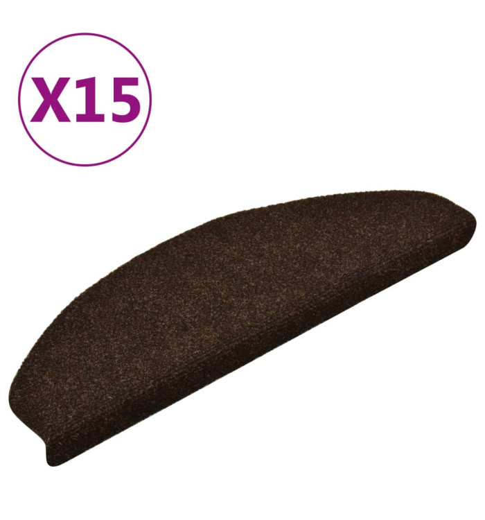 Tapis d'escalier autocollants 15pcs Marron 65x21x4cm Aiguilleté | Mobilier & Déco