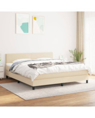 Sommier à lattes de lit avec matelas Crème 160x200 cm Tissu | Mobilier & Déco