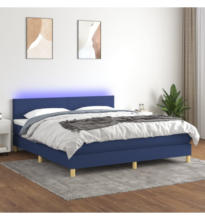 Sommier à lattes de lit avec matelas LED Bleu 160x200 cm Tissu | Mobilier & Déco