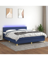 Sommier à lattes de lit avec matelas LED Bleu 160x200 cm Tissu | Mobilier & Déco