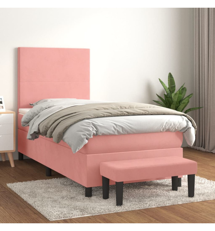 Sommier à lattes de lit avec matelas Rose 90x190 cm Velours | Mobilier & Déco