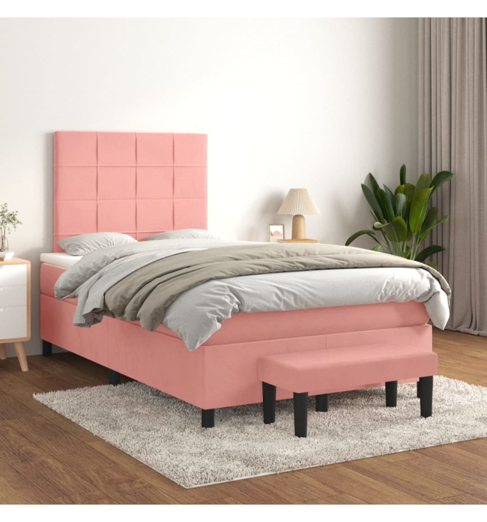 Sommier à lattes de lit avec matelas Rose 120x200 cm Velours | Mobilier & Déco