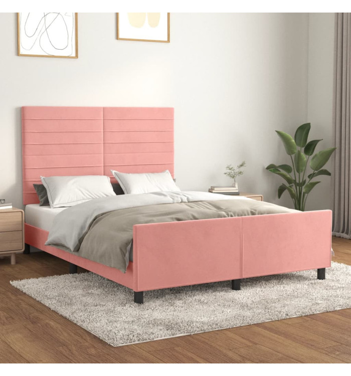 Cadre de lit sans matelas rose 140x190 cm velours | Mobilier & Déco