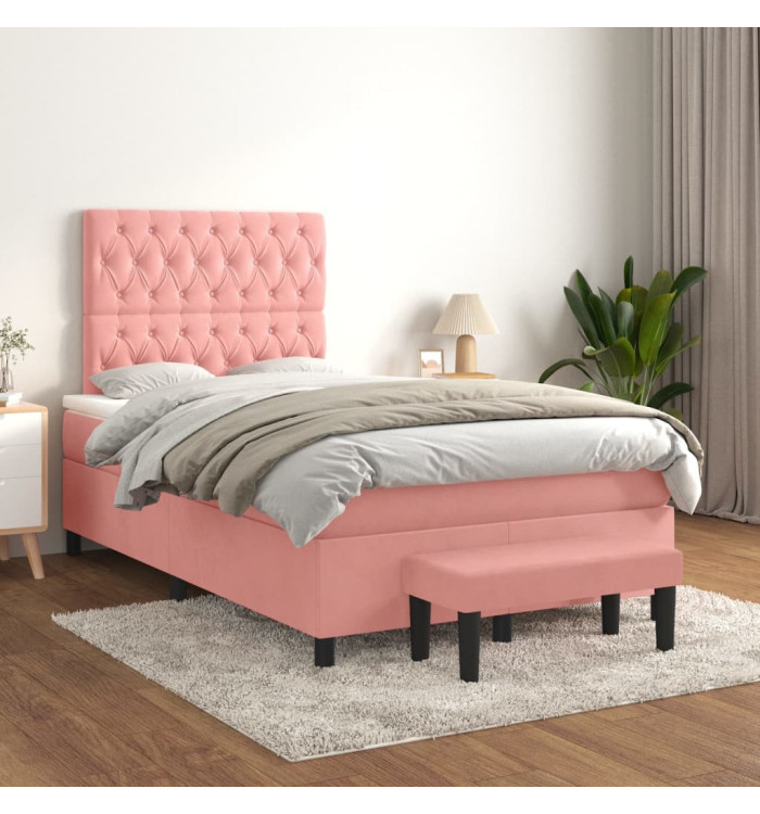 Sommier à lattes de lit avec matelas Rose 120x200 cm Velours | Mobilier & Déco