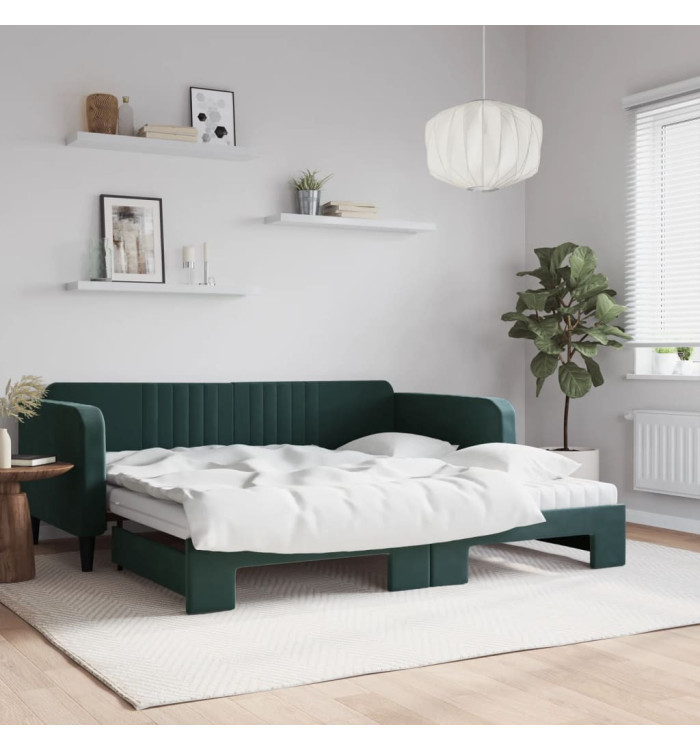 Lit de jour et gigogne et matelas vert foncé 100x200 cm velours | Mobilier & Déco
