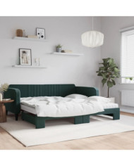 Lit de jour et gigogne et matelas vert foncé 100x200 cm velours | Mobilier & Déco