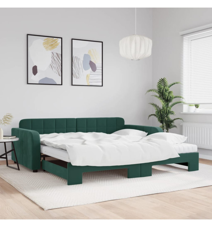 Lit de jour et gigogne et matelas vert foncé 100x200 cm velours | Mobilier & Déco