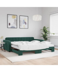 Lit de jour et gigogne et matelas vert foncé 100x200 cm velours | Mobilier & Déco
