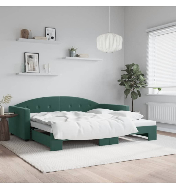 Lit de jour avec gigogne sans matelas vert foncé 100x200 cm | Mobilier & Déco