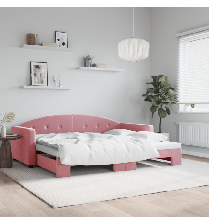 Lit de jour avec gigogne sans matelas rose 90x200 cm | Mobilier & Déco