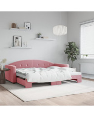 Lit de jour avec gigogne sans matelas rose 90x200 cm | Mobilier & Déco