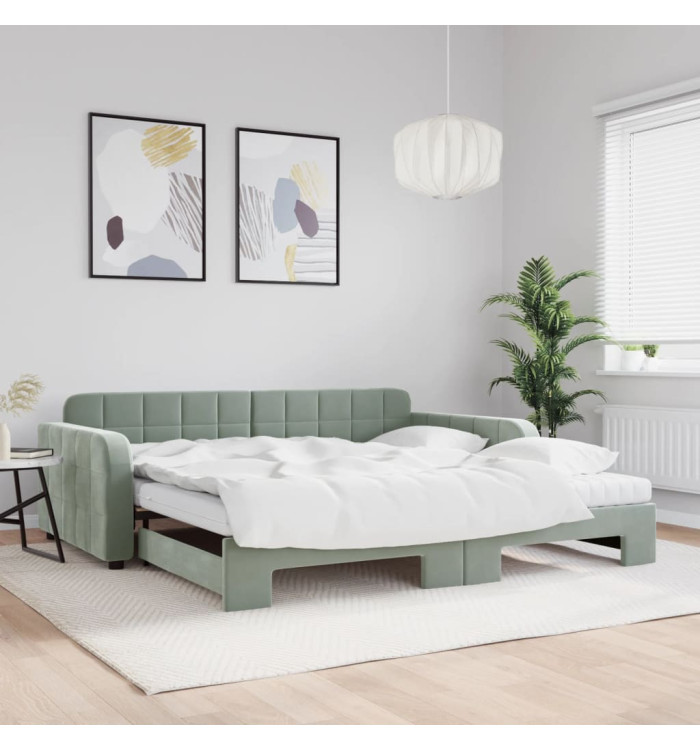 Lit de jour et gigogne et matelas gris clair 100x200 cm velours | Mobilier & Déco