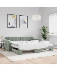 Lit de jour et gigogne et matelas gris clair 100x200 cm velours | Mobilier & Déco