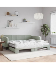 Lit de jour et gigogne et matelas gris clair 100x200 cm velours | Mobilier & Déco