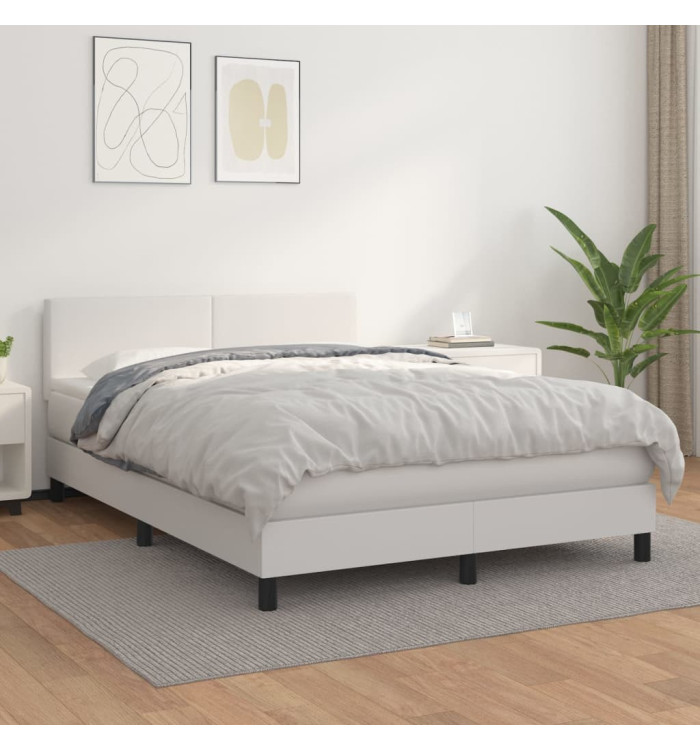 Sommier à lattes de lit avec matelas Blanc 140x200cm Similicuir | Mobilier & Déco