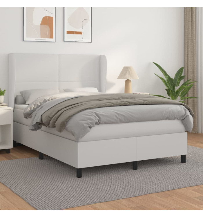 Sommier à lattes de lit avec matelas Blanc 140x200cm Similicuir | Mobilier & Déco