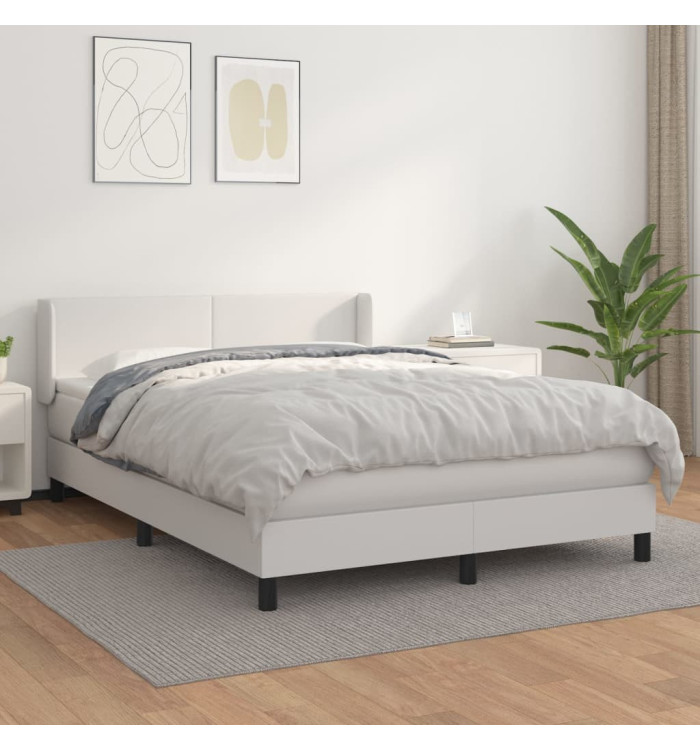 Sommier à lattes de lit avec matelas Blanc 140x200cm Similicuir | Mobilier & Déco