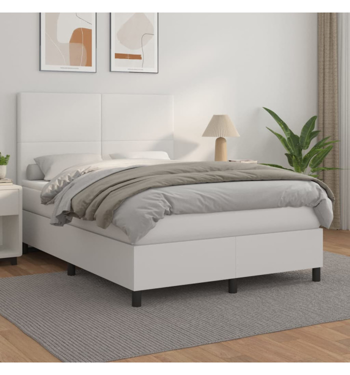 Sommier à lattes de lit avec matelas Blanc 140x190cm Similicuir | Mobilier & Déco