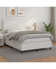 Sommier à lattes de lit avec matelas Blanc 140x190cm Similicuir | Mobilier & Déco