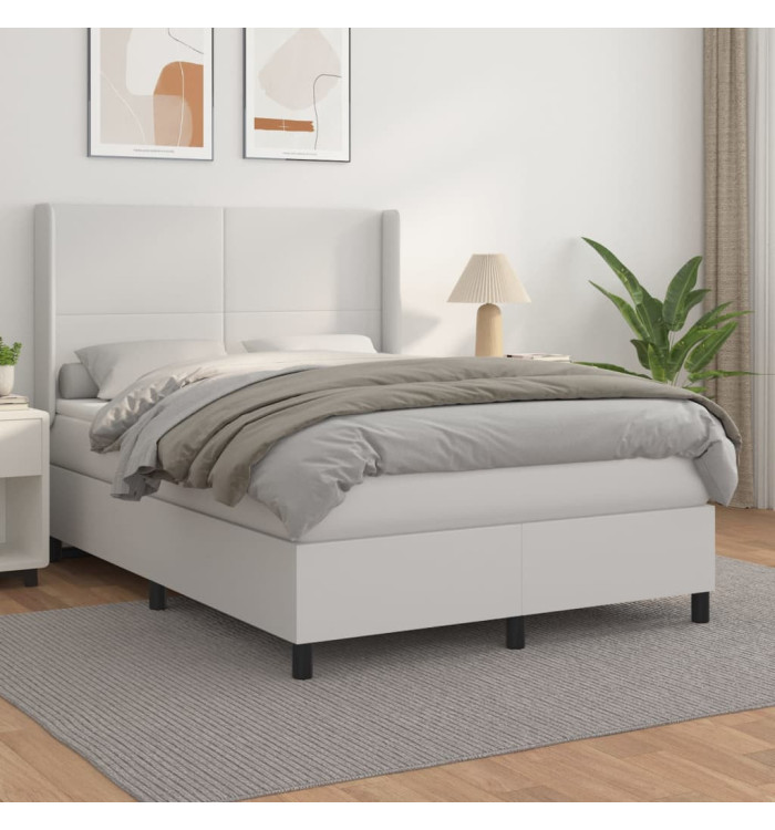 Sommier à lattes de lit avec matelas Blanc 140x190cm Similicuir | Mobilier & Déco