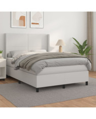 Sommier à lattes de lit avec matelas Blanc 140x190cm Similicuir | Mobilier & Déco