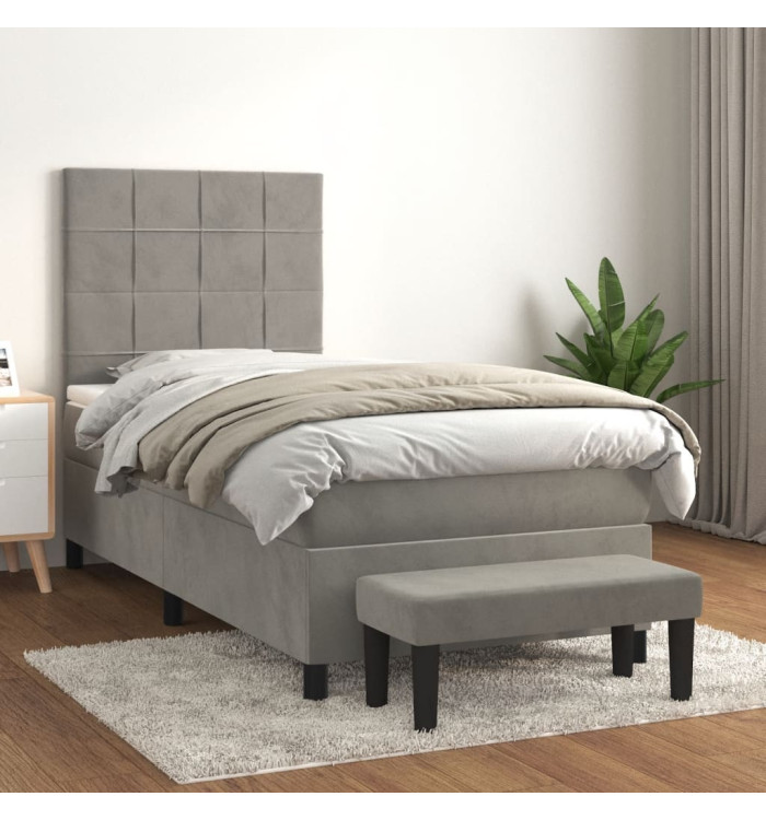 Sommier à lattes de lit et matelas Gris clair 100x200cm Velours | Mobilier & Déco