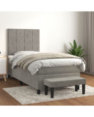 Sommier à lattes de lit et matelas Gris clair 100x200cm Velours | Mobilier & Déco