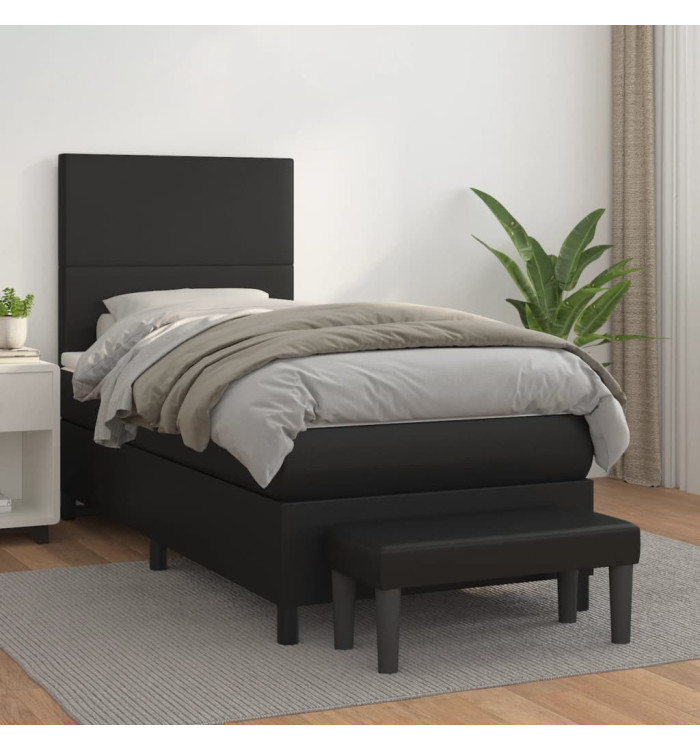Sommier à lattes de lit avec matelas Noir 90x190 cm Similicuir | Mobilier & Déco