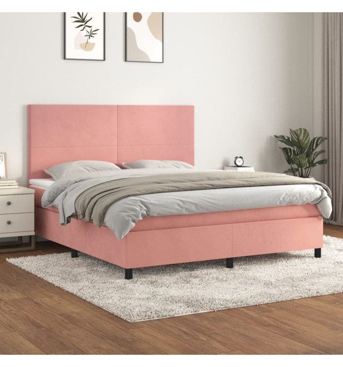 Sommier à lattes de lit avec matelas Rose 160x200 cm Velours | Mobilier & Déco