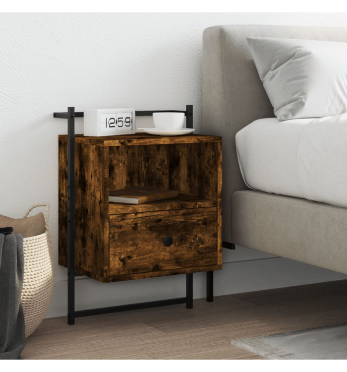 Table de chevet murale chêne fumé 40x30x61 cm bois d'ingénierie | Mobilier & Déco