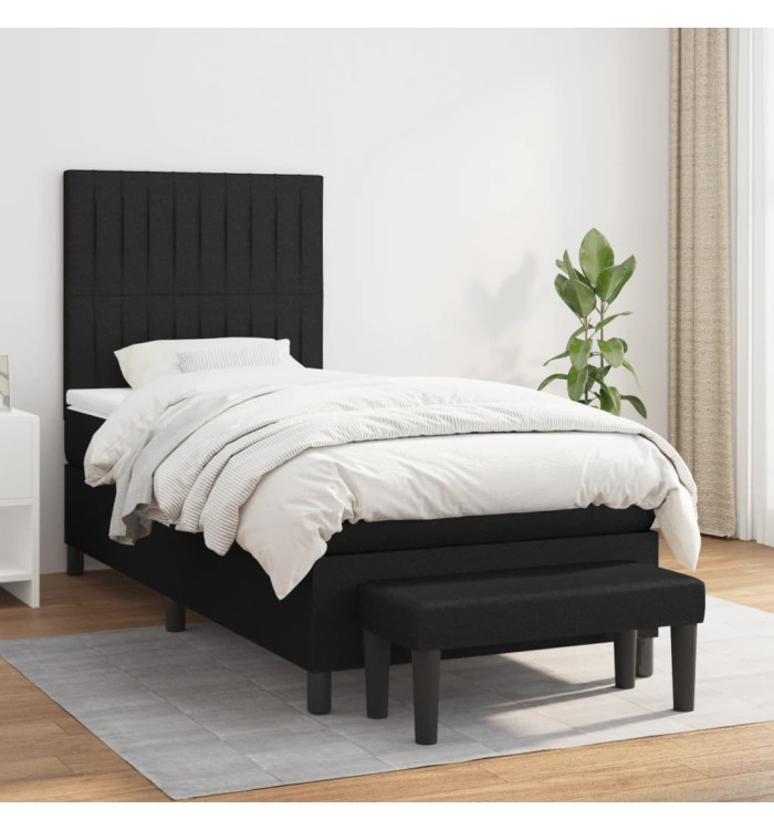 Sommier à lattes de lit avec matelas Noir 90x190 cm Tissu | Mobilier & Déco