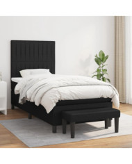 Sommier à lattes de lit avec matelas Noir 90x190 cm Tissu | Mobilier & Déco