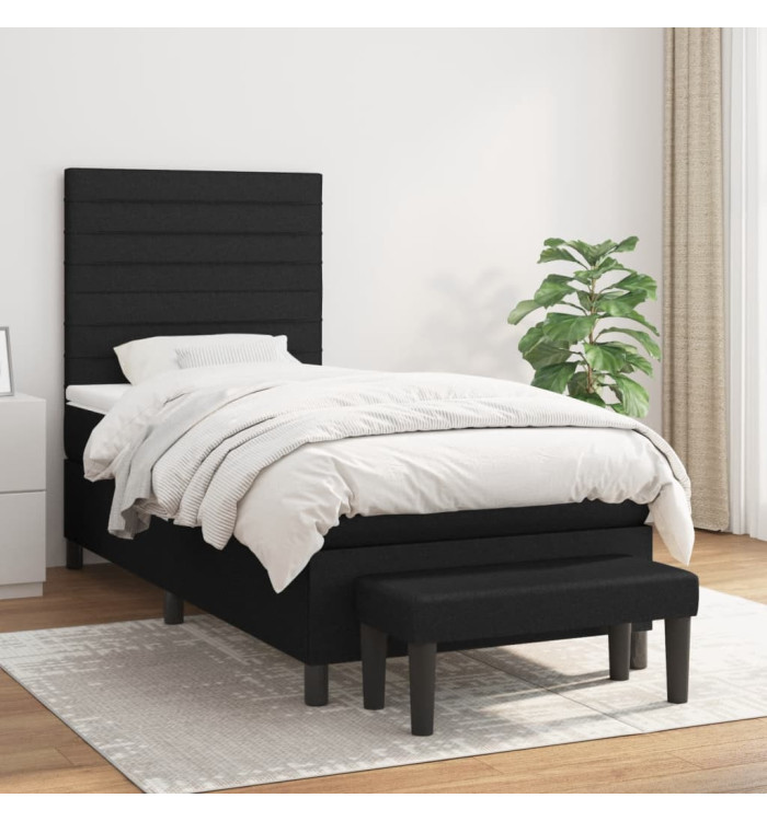 Sommier à lattes de lit avec matelas Noir 100x200 cm Tissu | Mobilier & Déco
