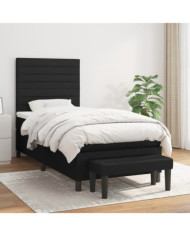 Sommier à lattes de lit avec matelas Noir 100x200 cm Tissu | Mobilier & Déco