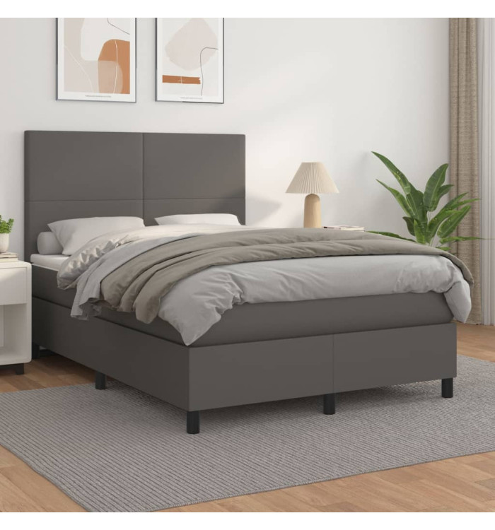 Sommier à lattes de lit avec matelas Gris 140x200 cm Similicuir | Mobilier & Déco