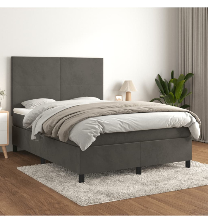 Sommier à lattes de lit et matelas Gris foncé 140x190cm Velours | Mobilier & Déco