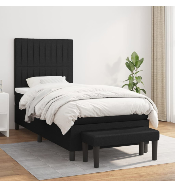 Sommier à lattes de lit avec matelas Noir 90x200 cm Tissu | Mobilier & Déco