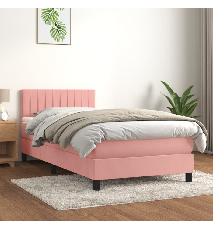 Sommier à lattes de lit avec matelas Rose 90x200 cm Velours | Mobilier & Déco