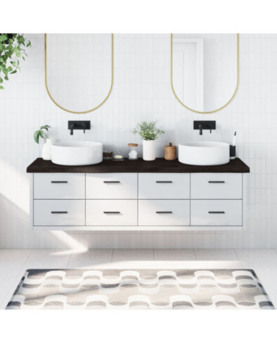 Comptoir de salle de bain marron foncé bois massif traité | Mobilier & Déco