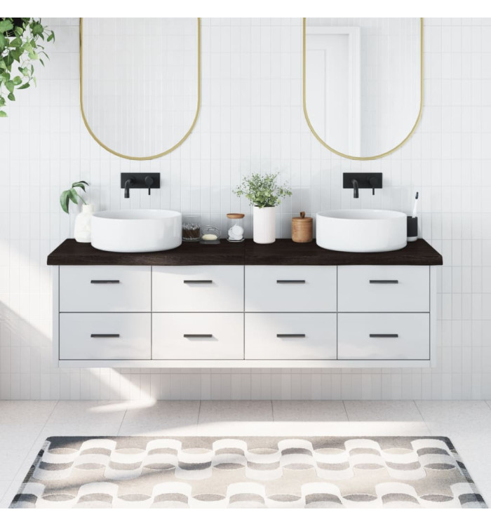 Comptoir de salle de bain marron foncé bois massif traité | Mobilier & Déco