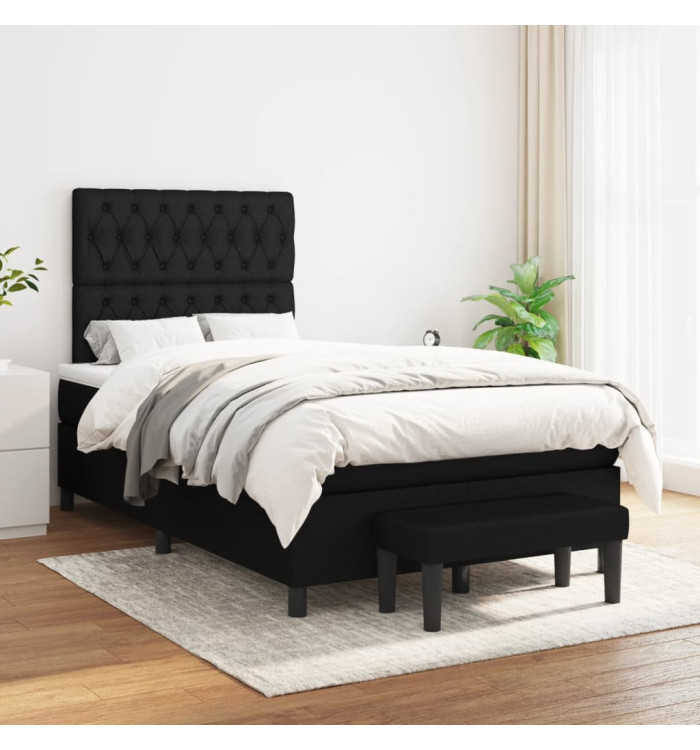 Sommier à lattes de lit avec matelas Noir 120x200 cm Tissu | Mobilier & Déco