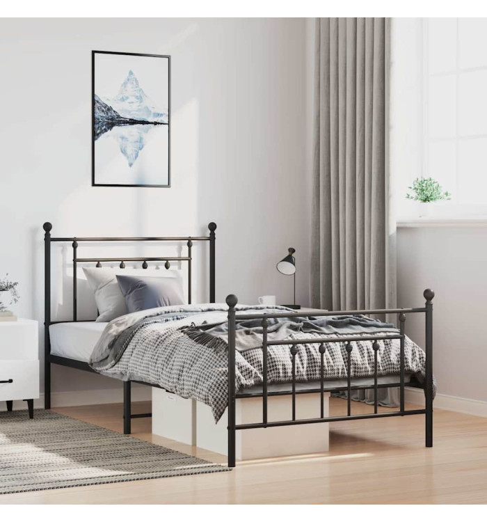 Cadre de lit métal sans matelas avec pied de lit noir 100x190cm | Mobilier & Déco
